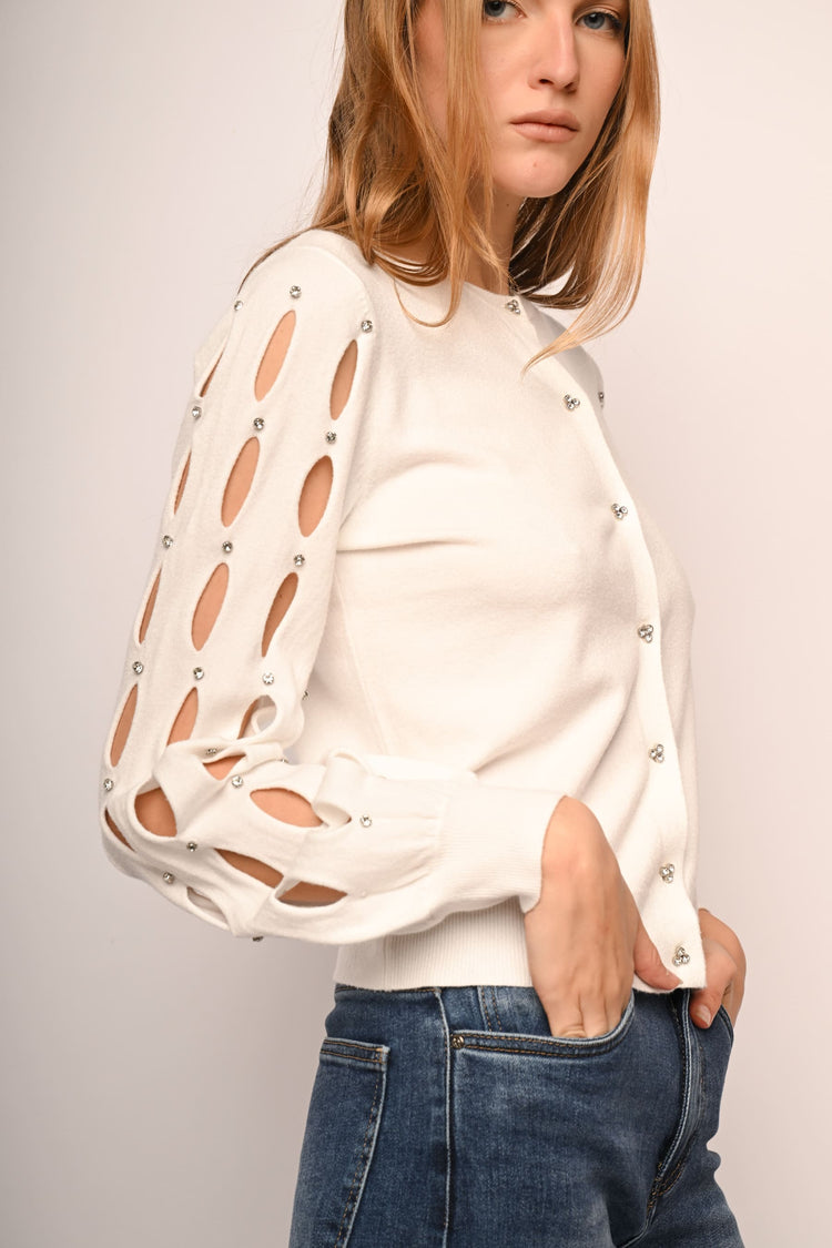 Cut-out and rhinestone mock sweater