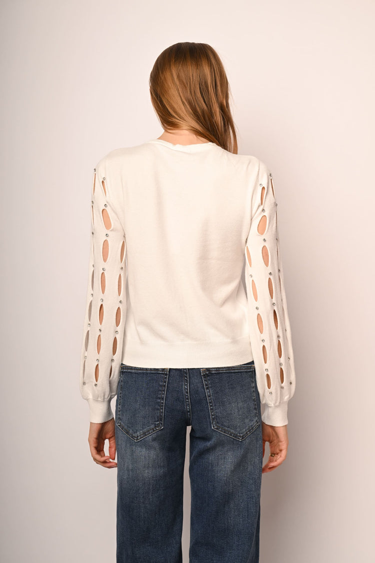 Cut-out and rhinestone mock sweater