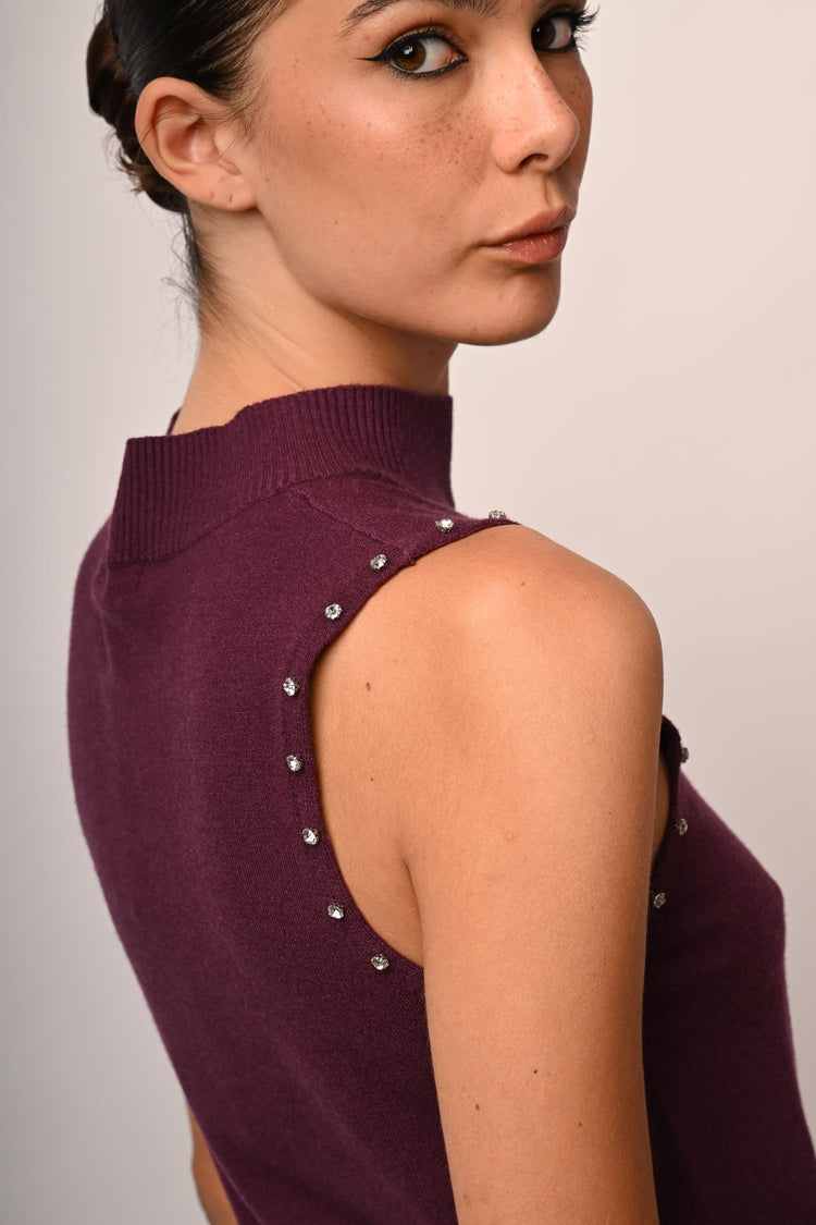 Rhinestone sleeveless mock sweater