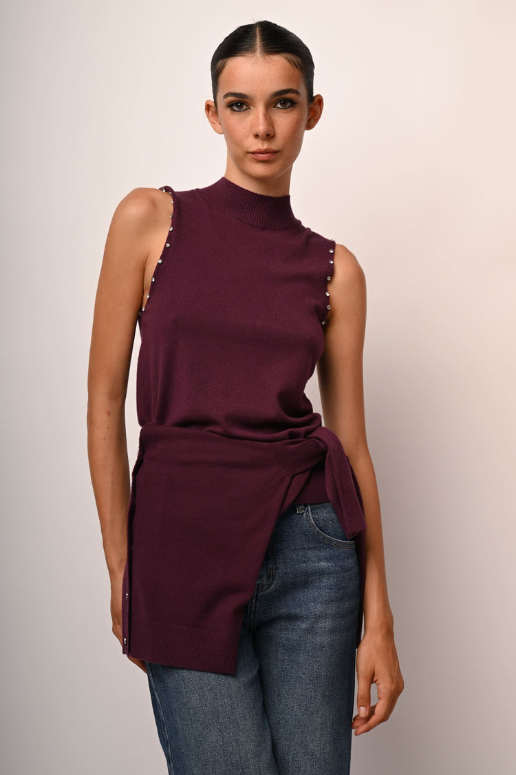 Rhinestone sleeveless mock sweater