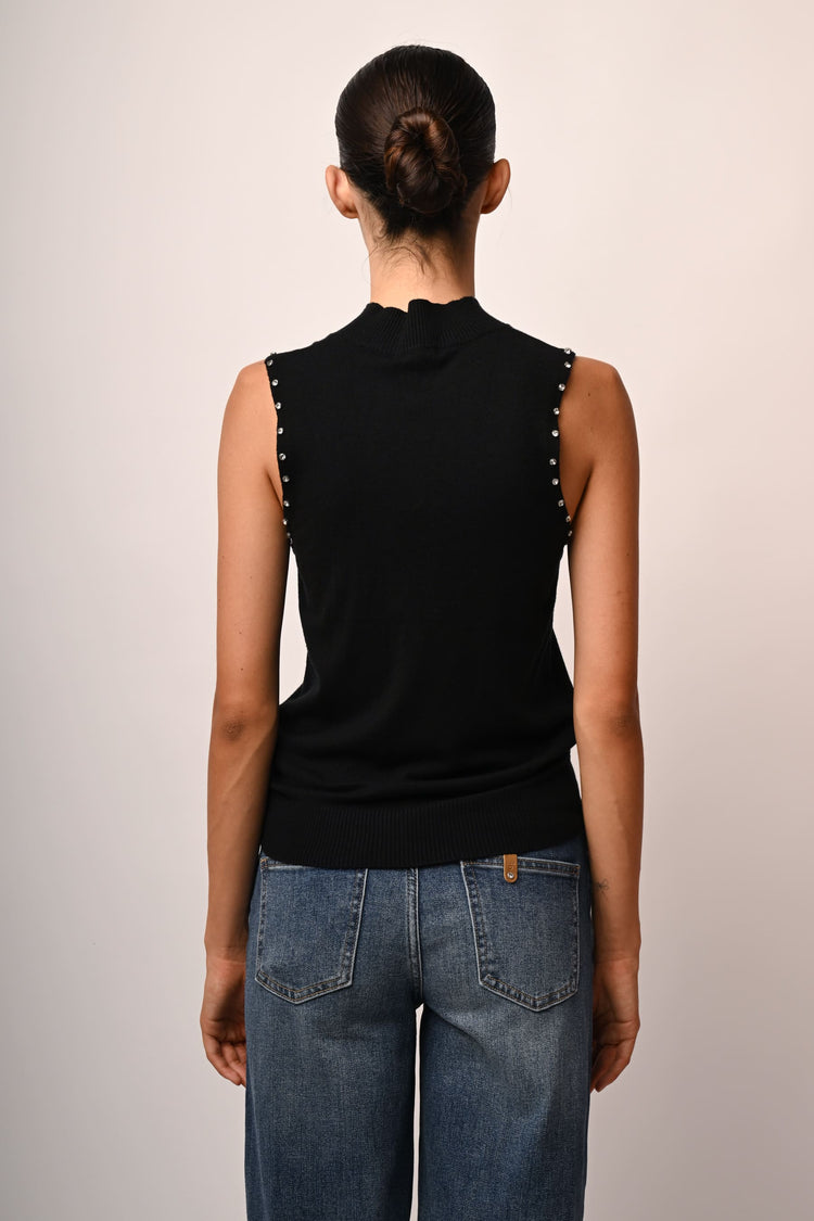 Rhinestone sleeveless mock sweater
