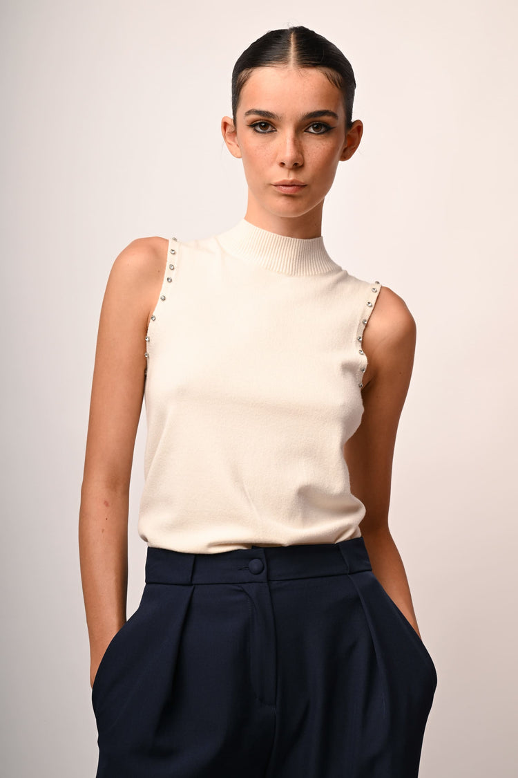 Rhinestone sleeveless mock sweater
