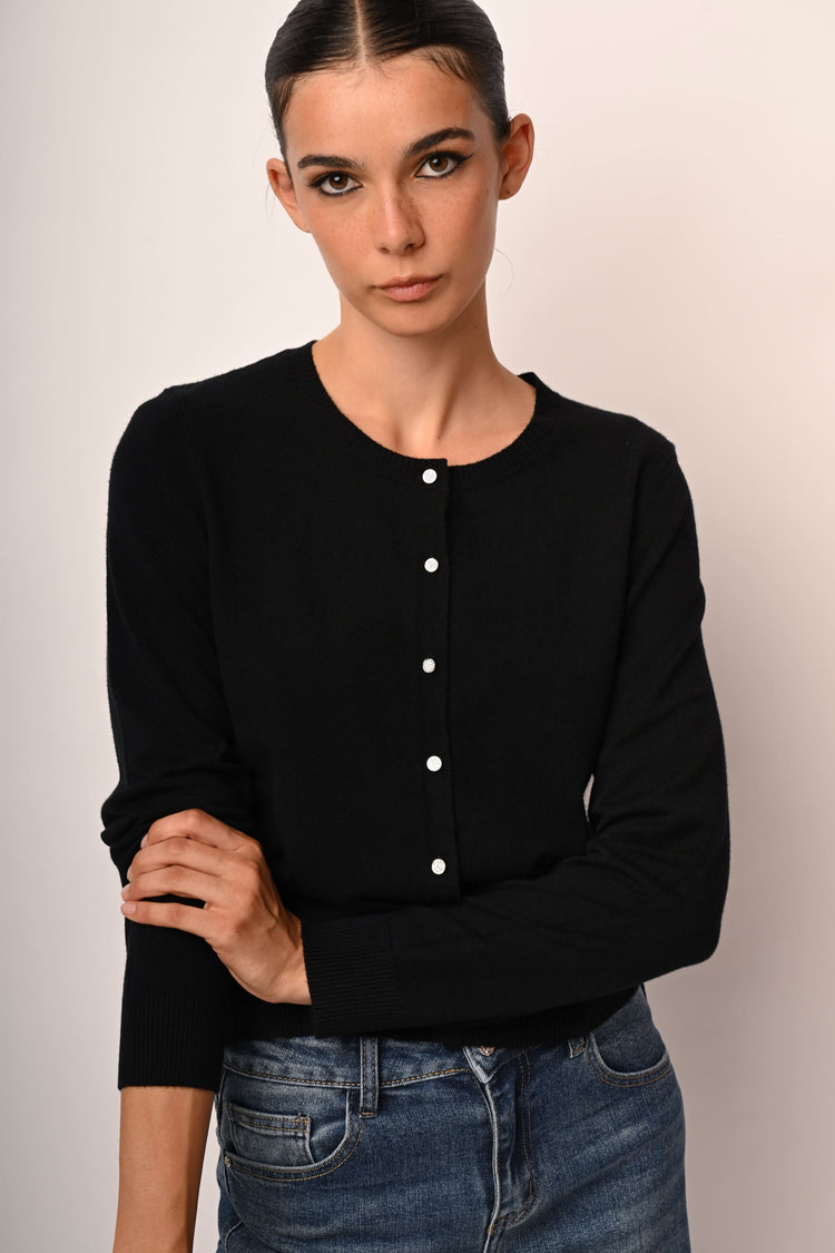 Rhinestone buttons cardigan
