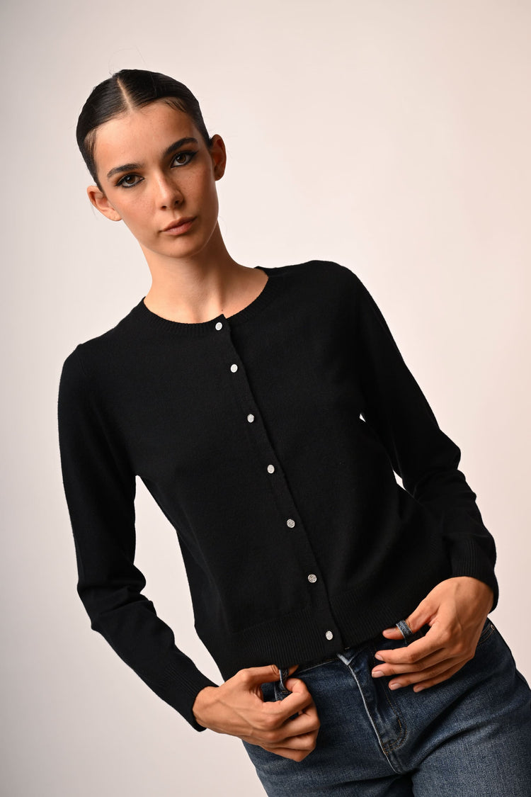 Rhinestone buttons cardigan