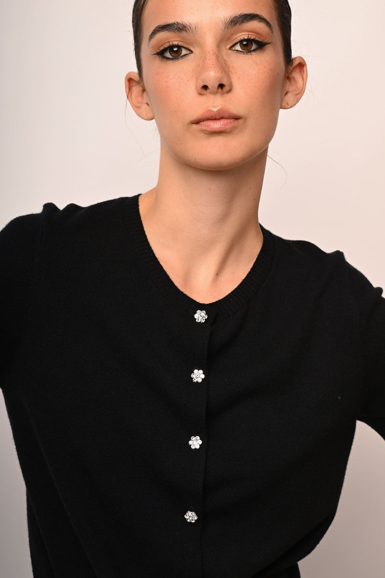 Jewel-button short-sleeved cardigan