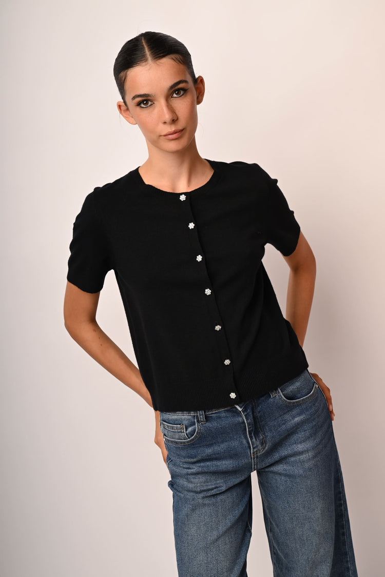 Jewel-button short-sleeved cardigan