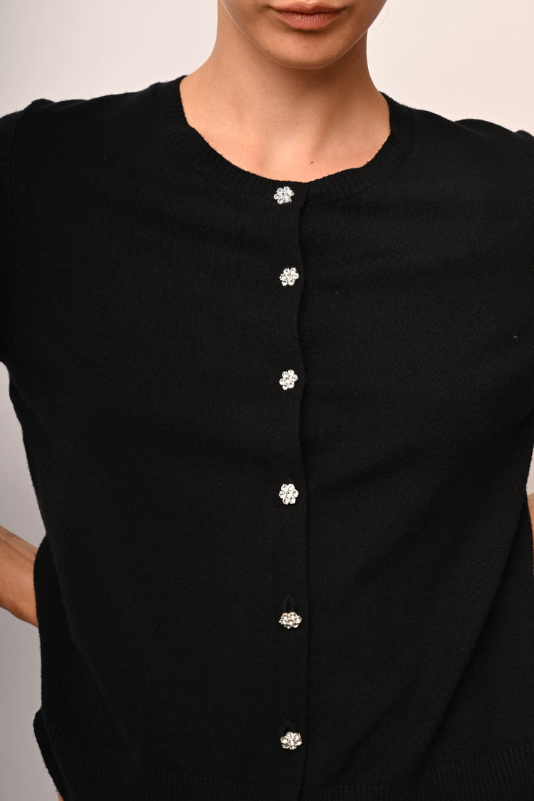 Jewel-button short-sleeved cardigan