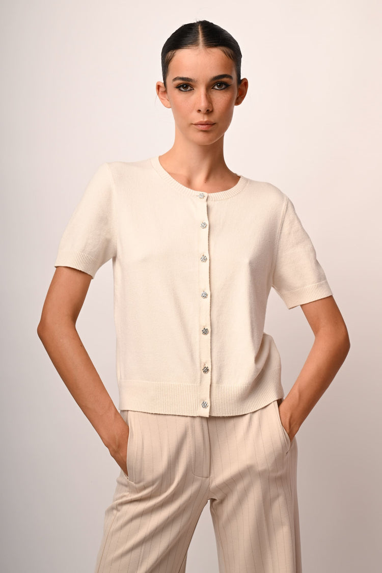 Jewel-button short-sleeved cardigan