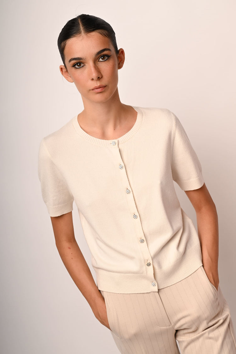 Jewel-button short-sleeved cardigan