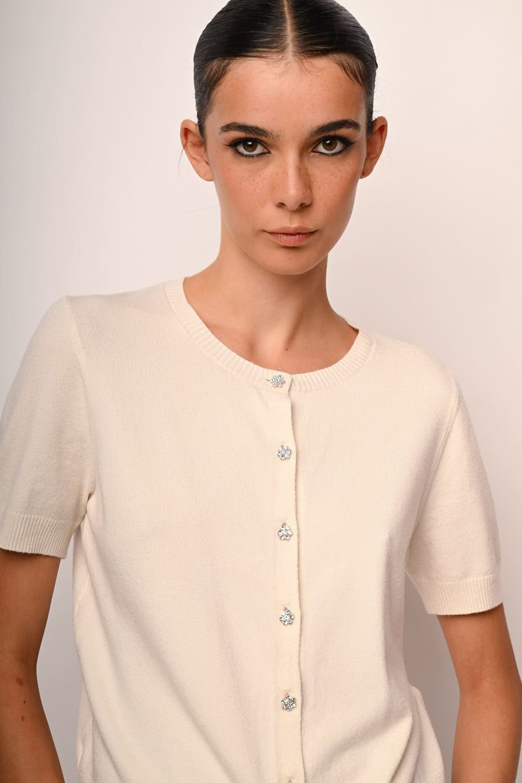 Jewel-button short-sleeved cardigan