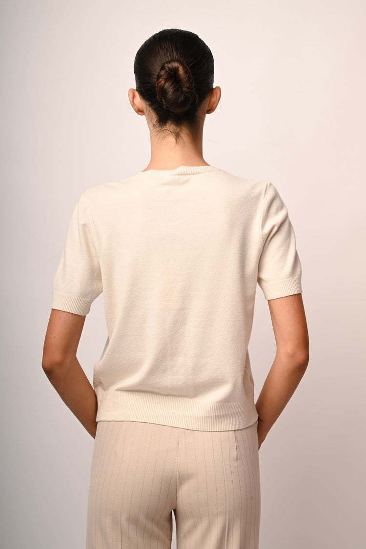 Jewel-button short-sleeved cardigan