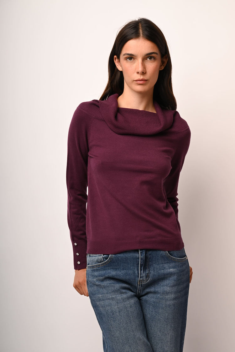 Jewel-button cuffs sweater