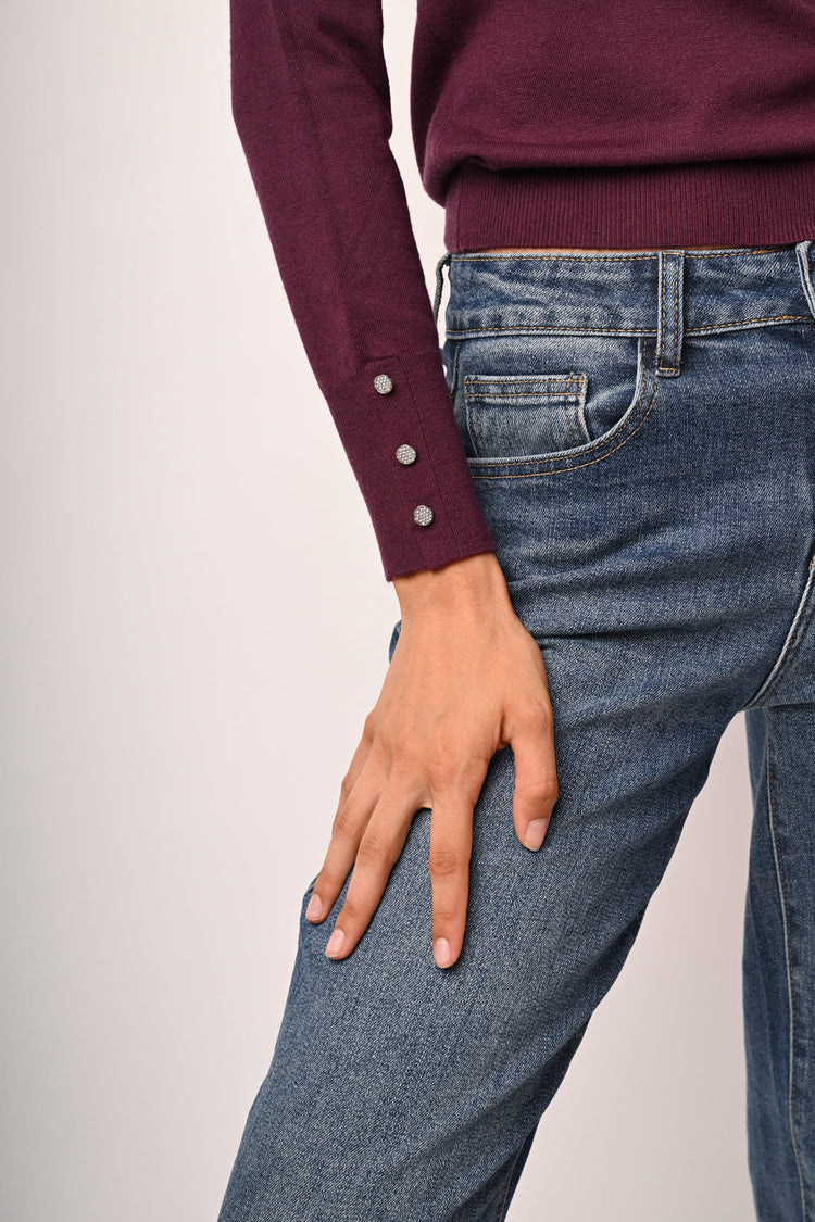 Jewel-button cuffs sweater