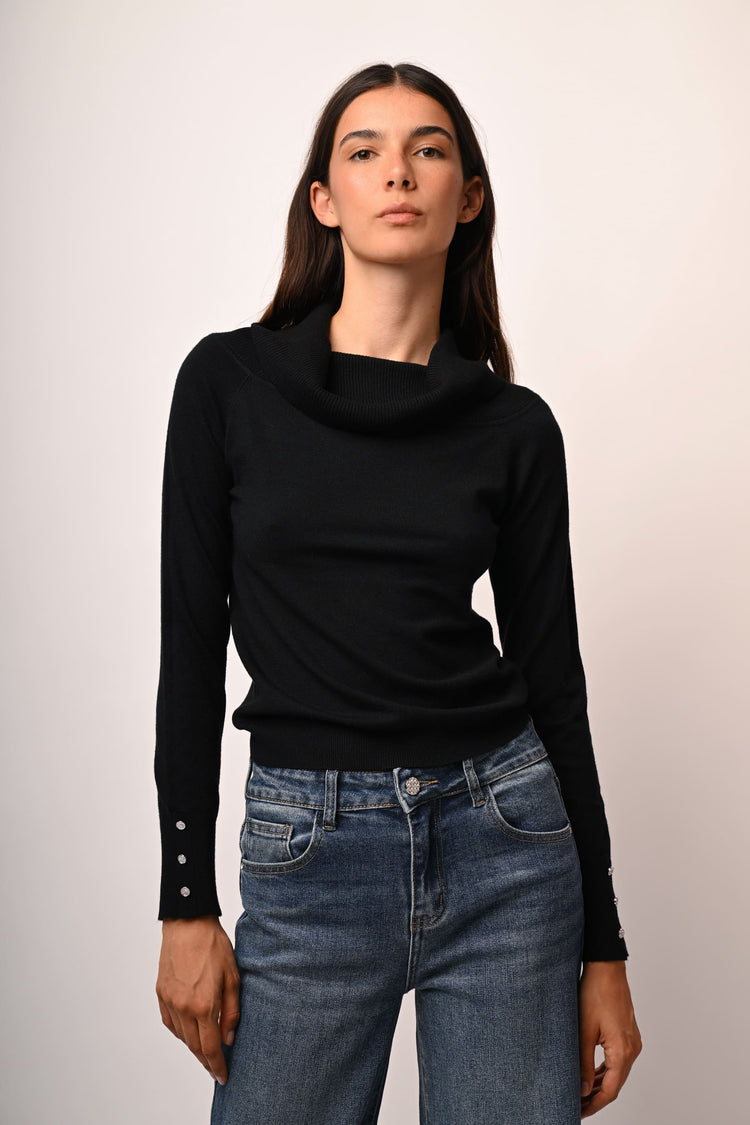 Jewel-button cuffs sweater