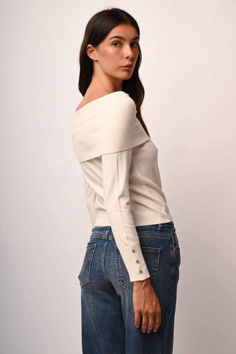Jewel-button cuffs sweater