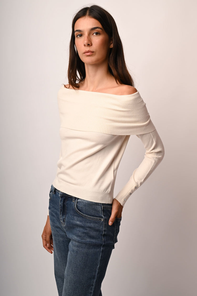Jewel-button cuffs sweater