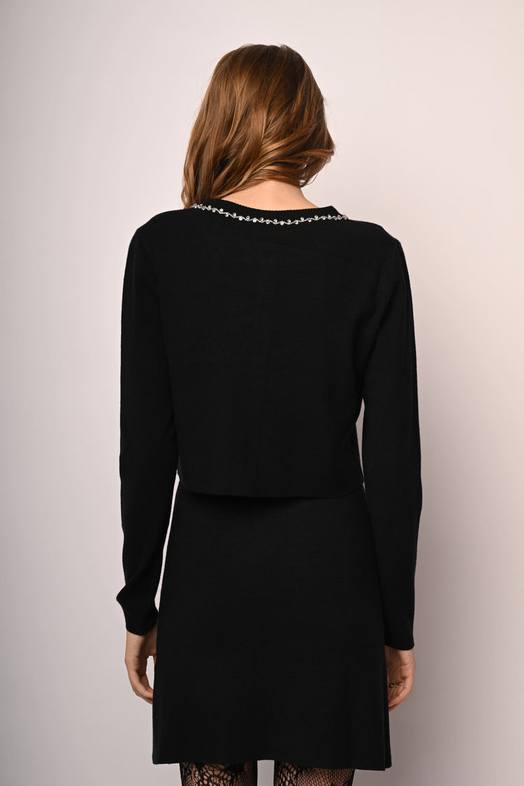 Rhinestone trimmed crew-neck cardigan