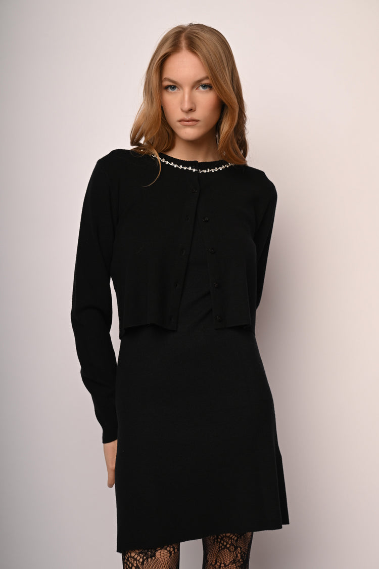 Rhinestone trimmed crew-neck cardigan