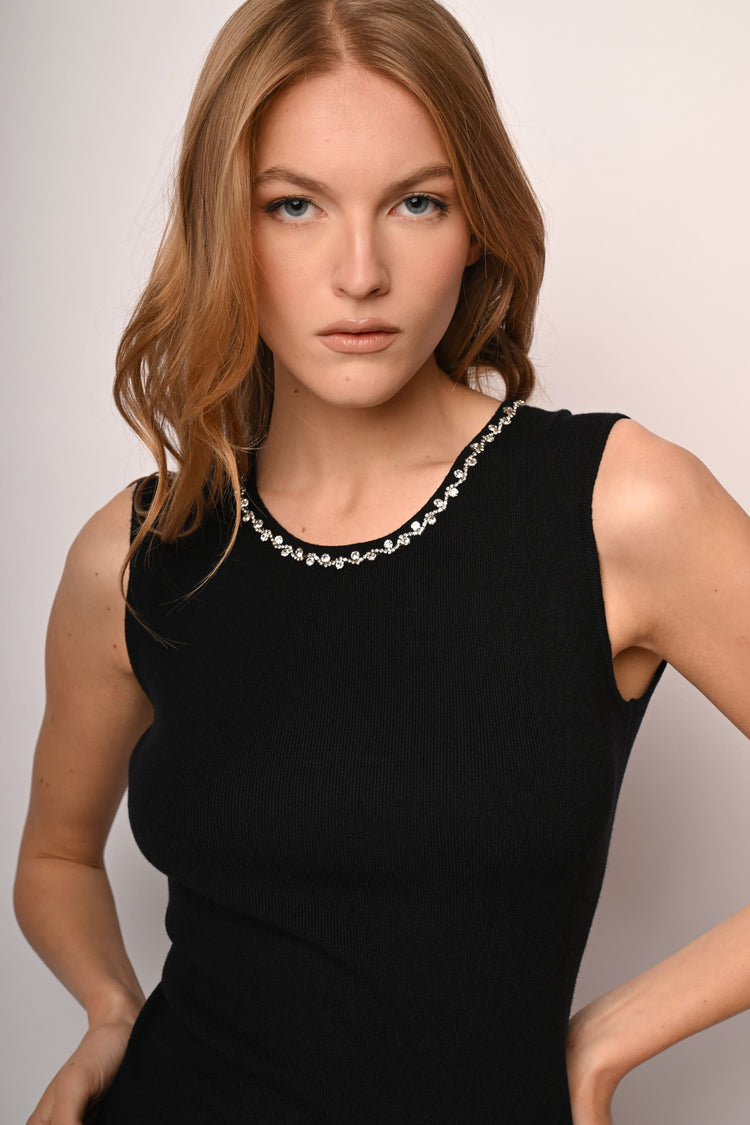 Rhinestone piping knit sheath dress