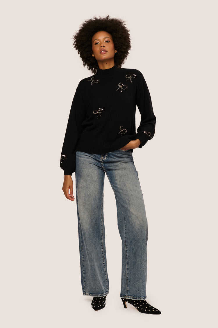 Sequin bows mock sweater