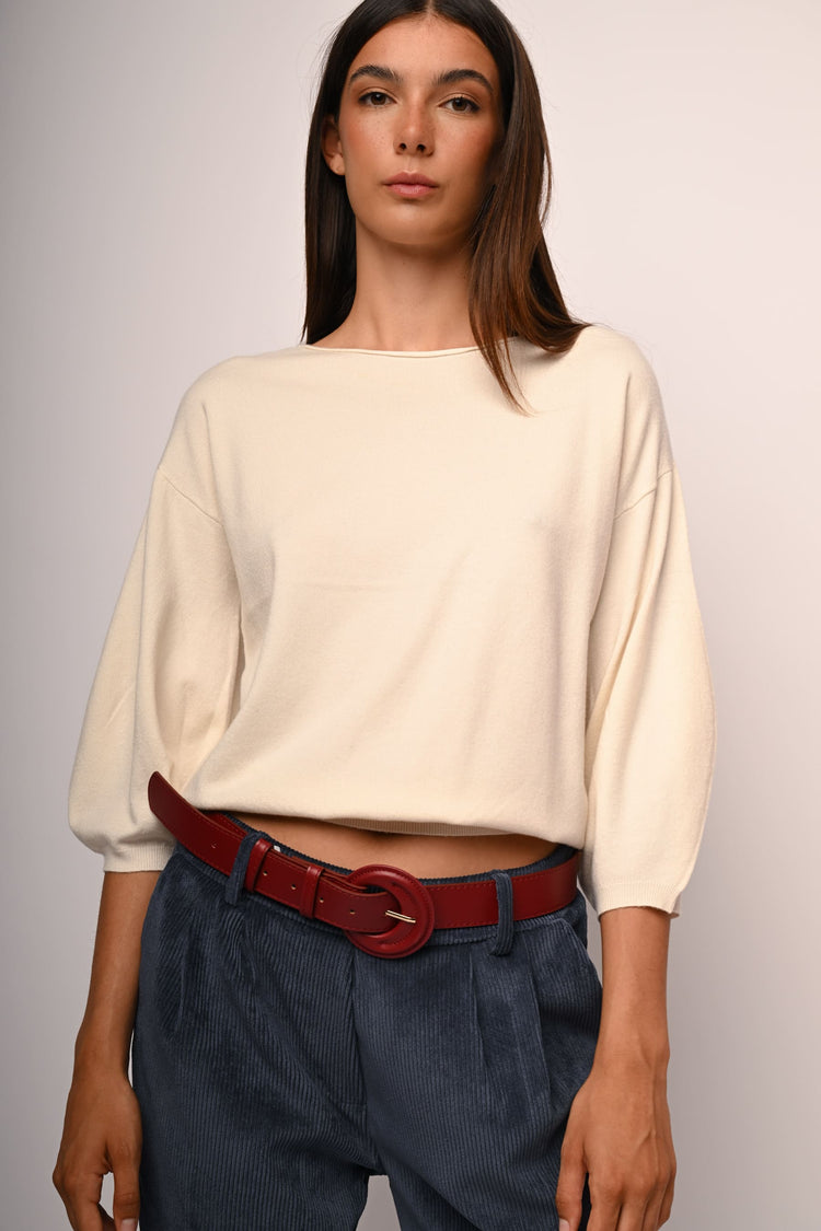 Puffed cropped sleeves sweater