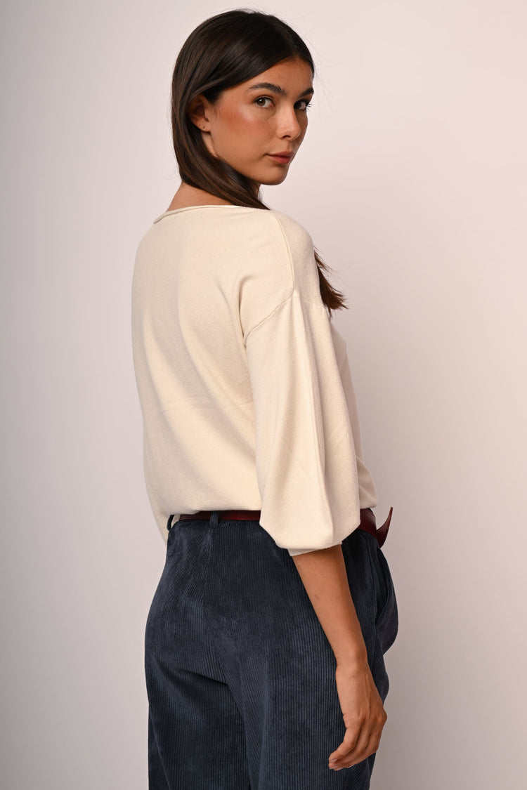 Puffed cropped sleeves sweater