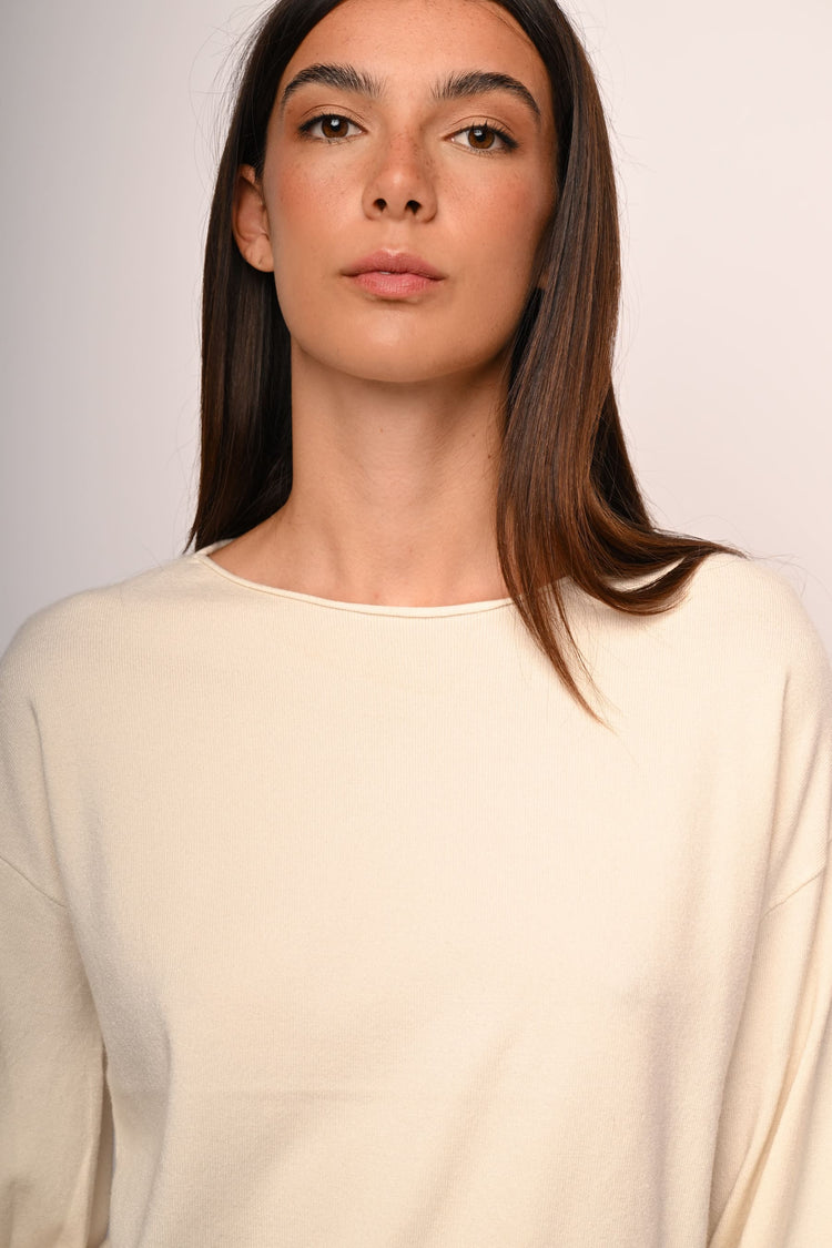 Puffed cropped sleeves sweater
