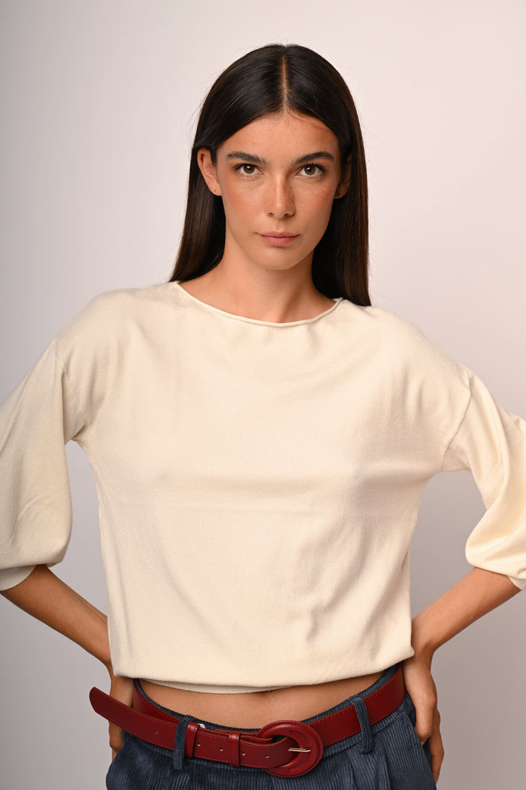 Puffed cropped sleeves sweater