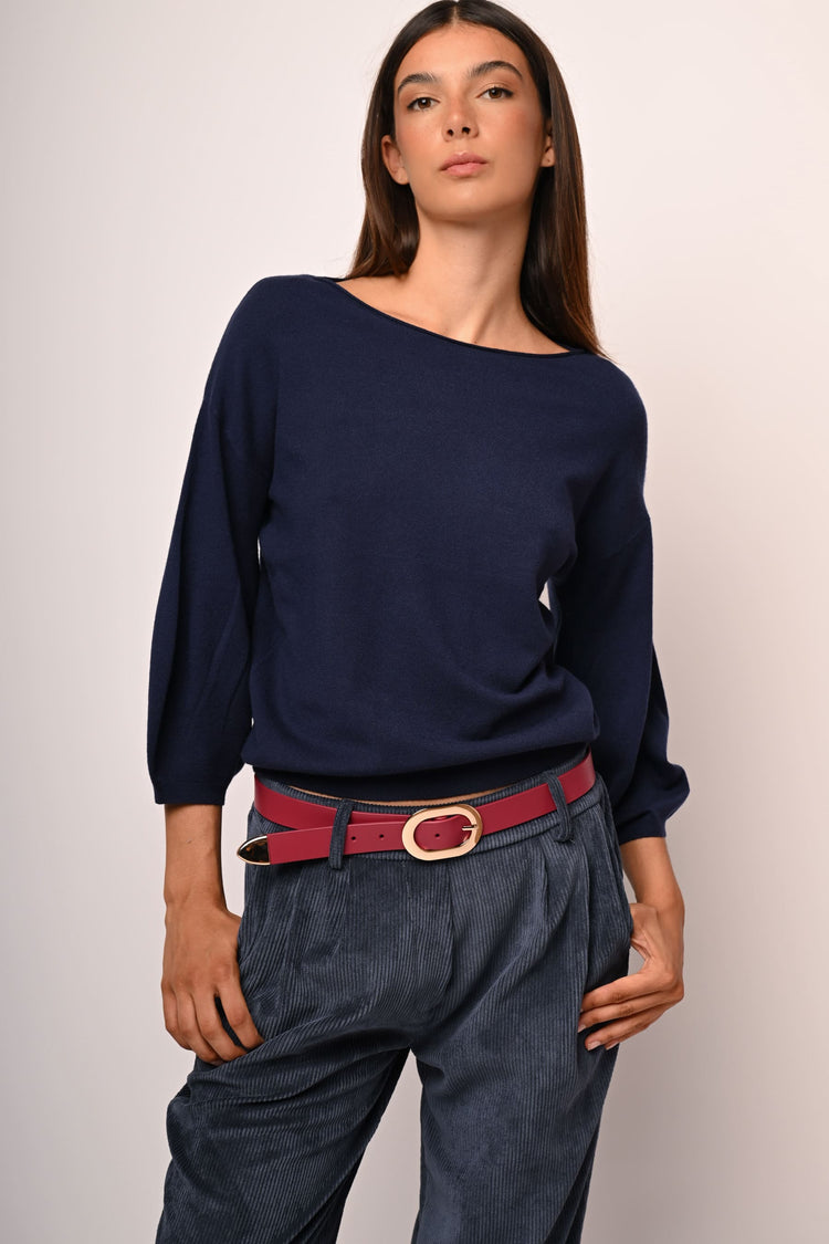 Puffed cropped sleeves sweater