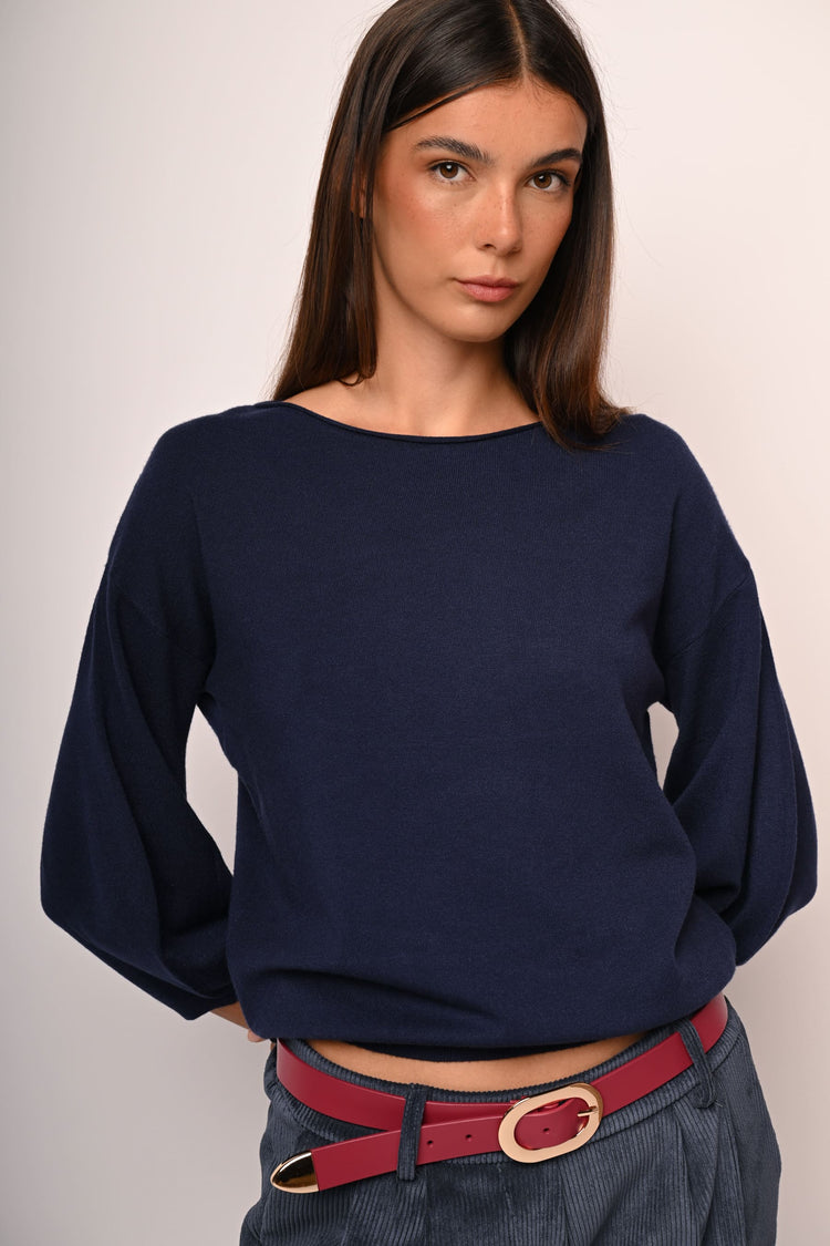 Puffed cropped sleeves sweater