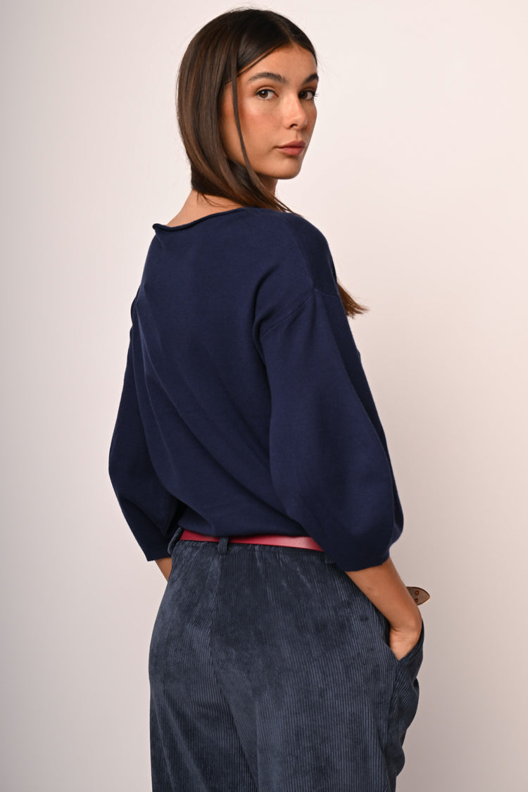 Puffed cropped sleeves sweater