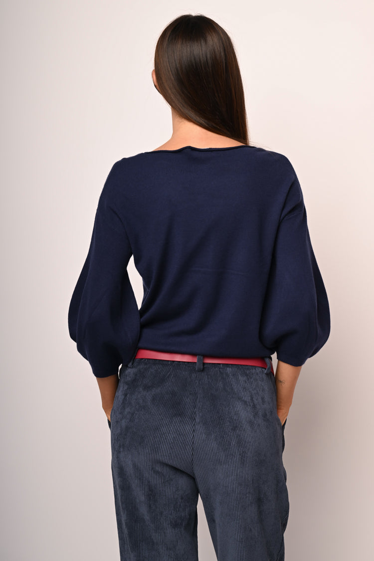 Puffed cropped sleeves sweater