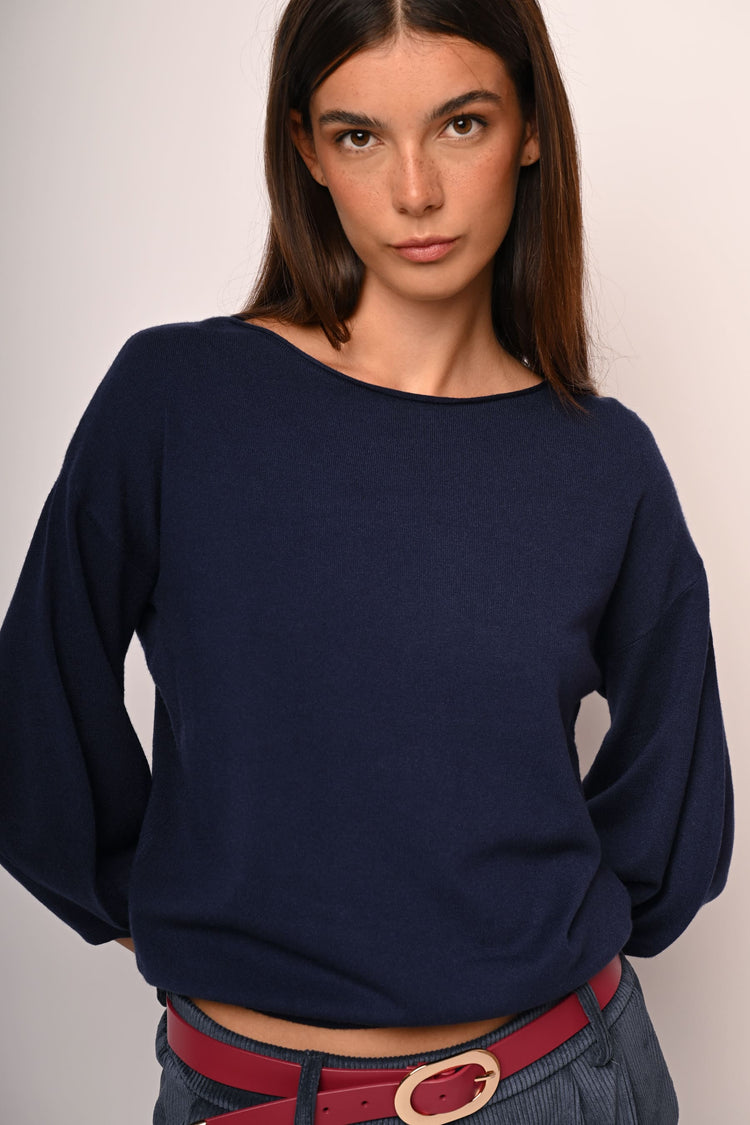 Puffed cropped sleeves sweater