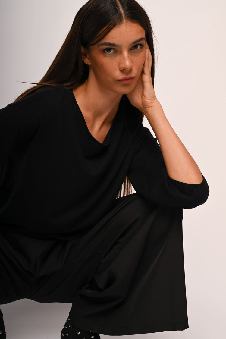 Puffed cropped sleeves sweater