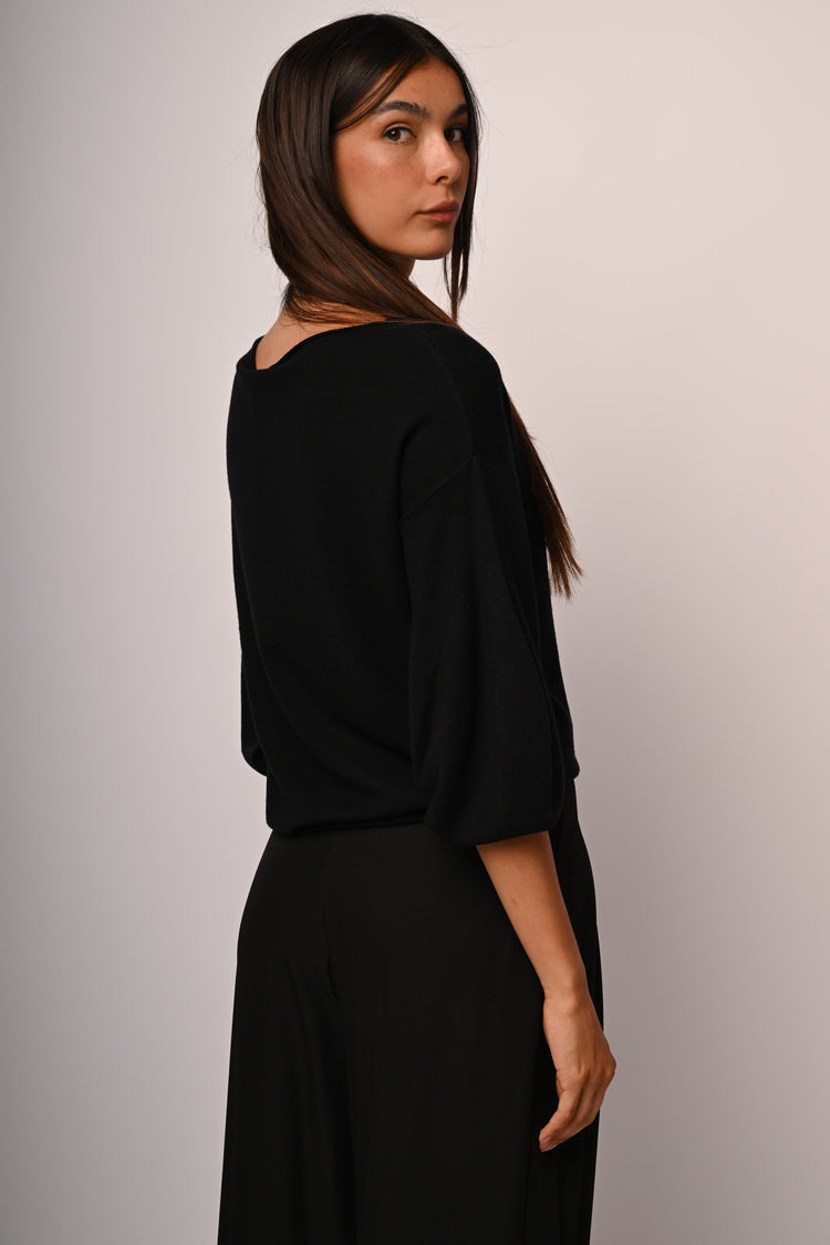 Puffed cropped sleeves sweater