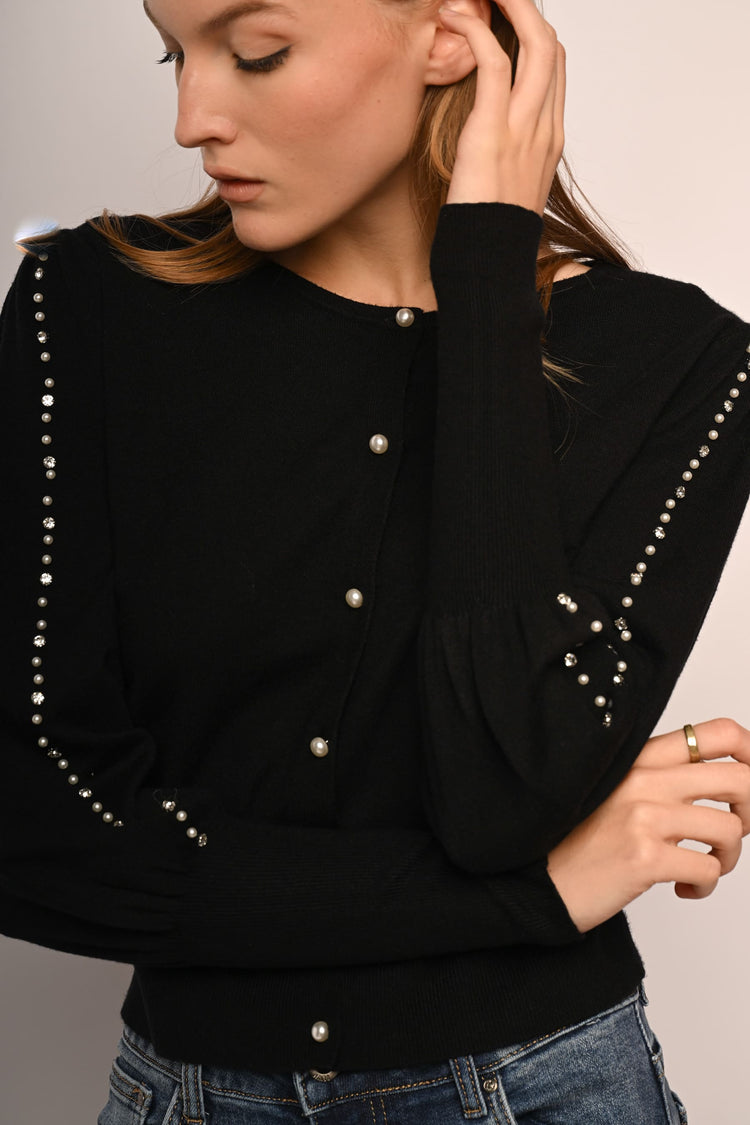 Pearl and rhinestone-embellished cardigan