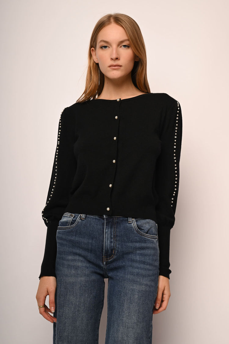Pearl and rhinestone-embellished cardigan