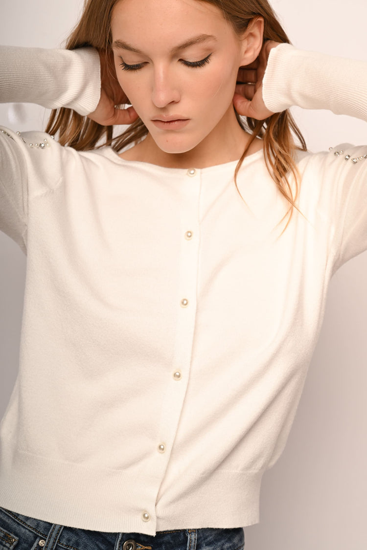 Pearl and rhinestone-embellished cardigan