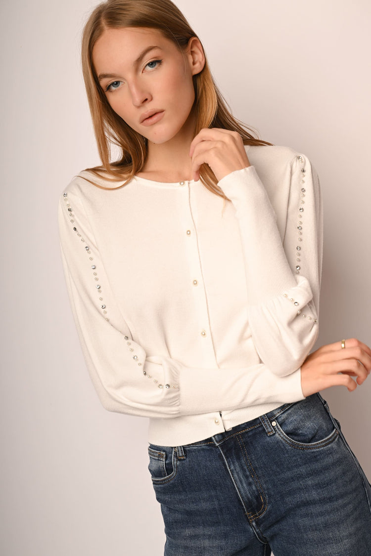 Pearl and rhinestone-embellished cardigan