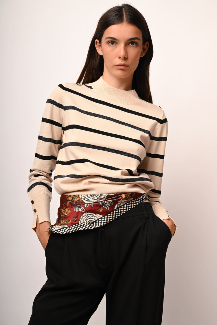 Lurex striped knit mock sweater