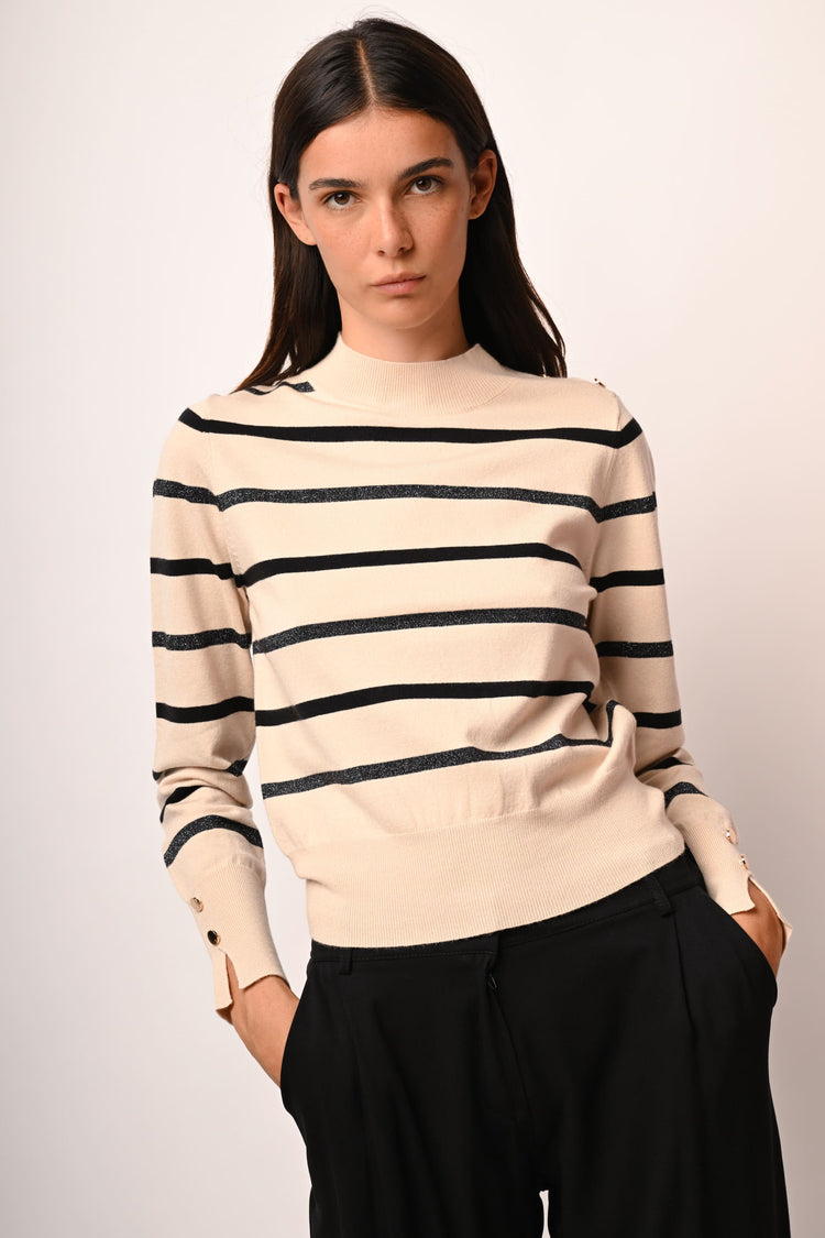 Lurex striped knit mock sweater