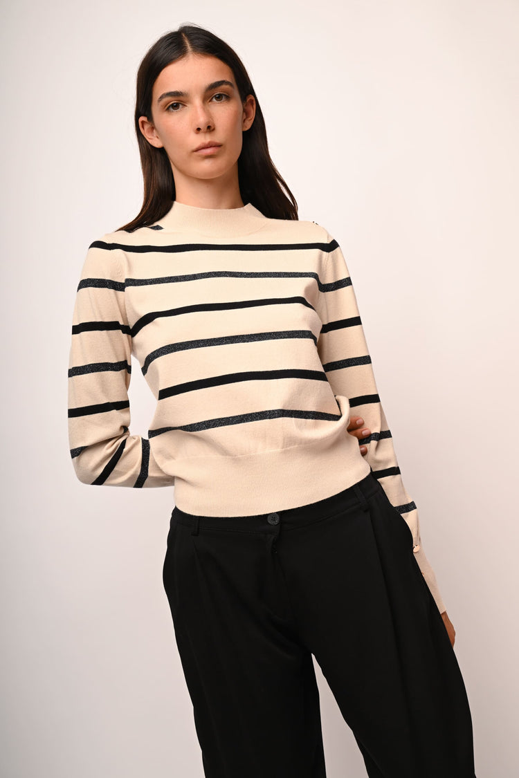 Lurex striped knit mock sweater
