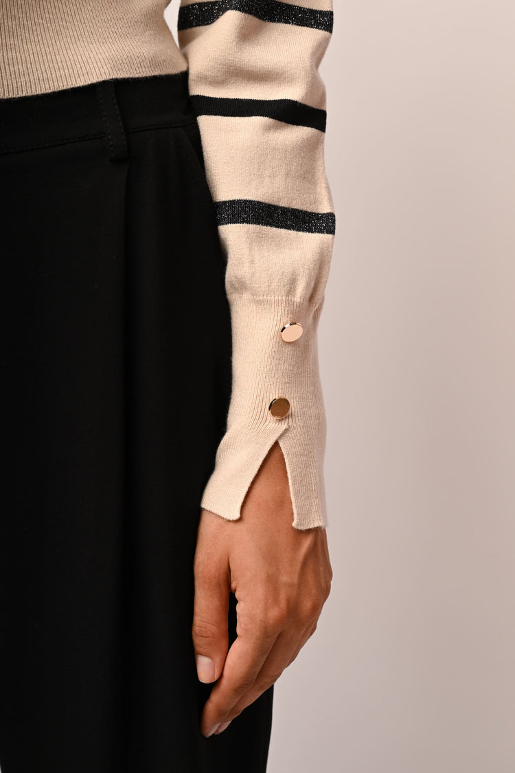 Lurex striped knit mock sweater