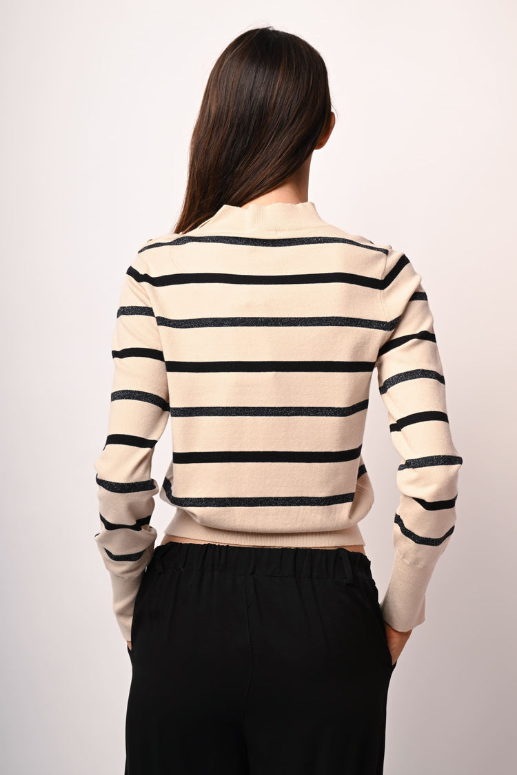 Lurex striped knit mock sweater