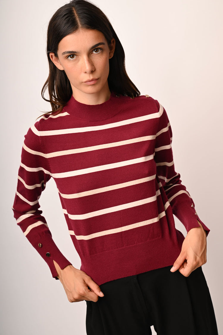 Lurex striped knit mock sweater