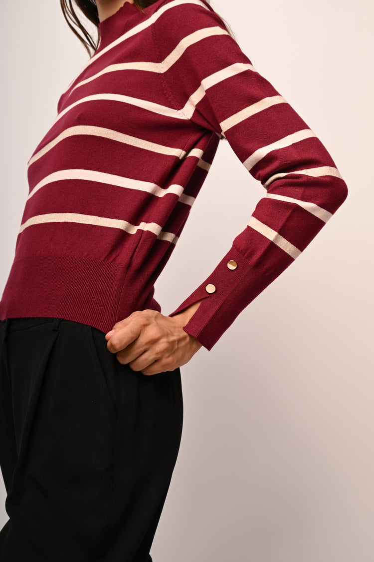 Lurex striped knit mock sweater