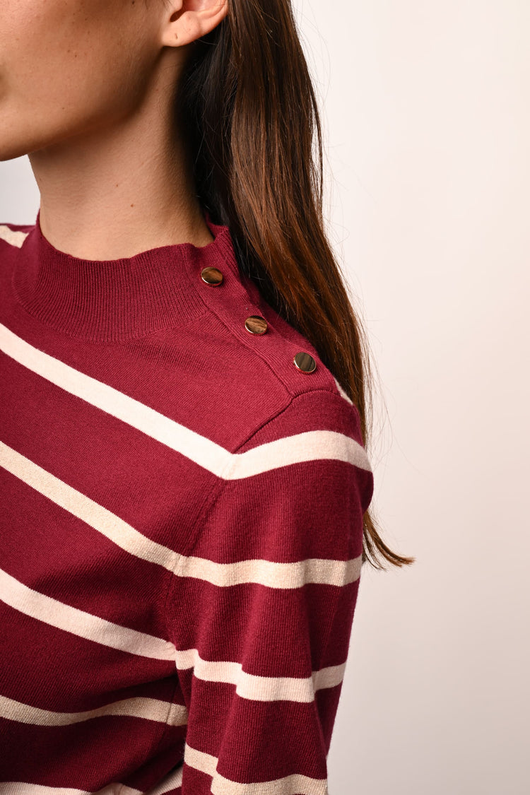 Lurex striped knit mock sweater