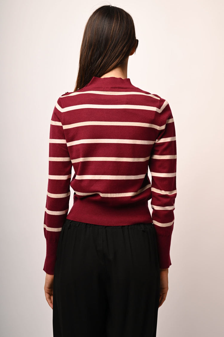 Lurex striped knit mock sweater