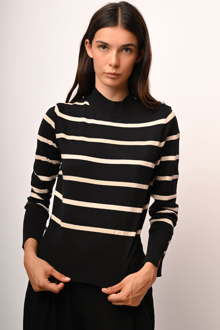 Lurex striped knit mock sweater