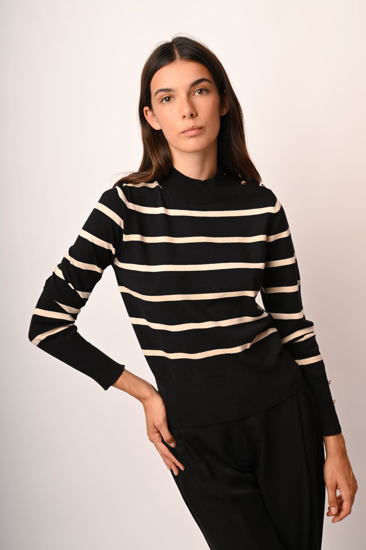 Lurex striped knit mock sweater